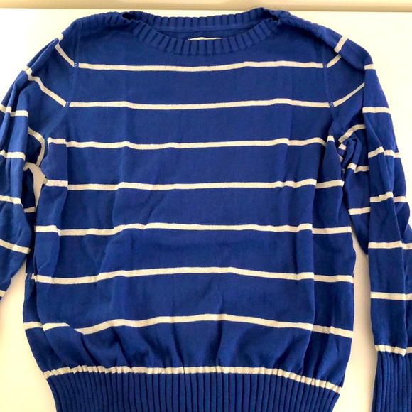 Blue and white striped sweater